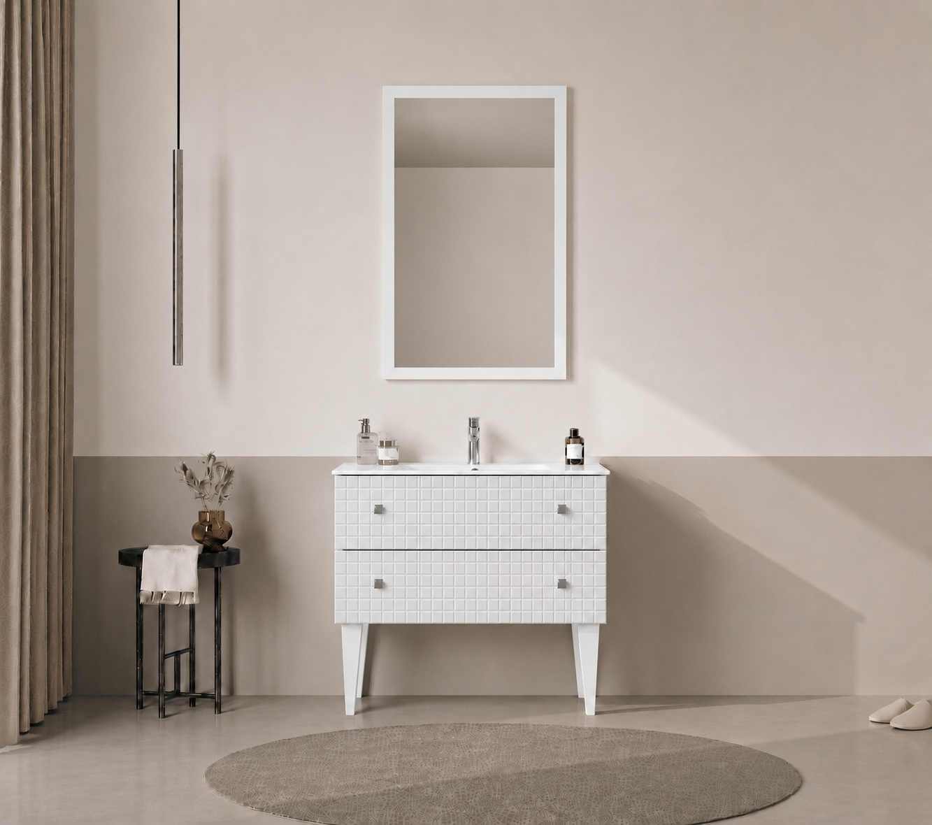 Orka LIPARI 80 cm Mat Beyaz / Krom Banyo Dolabı Takımı (Ayaklı) , 5008996ORKA5008996Banyo Dolabı Takımı