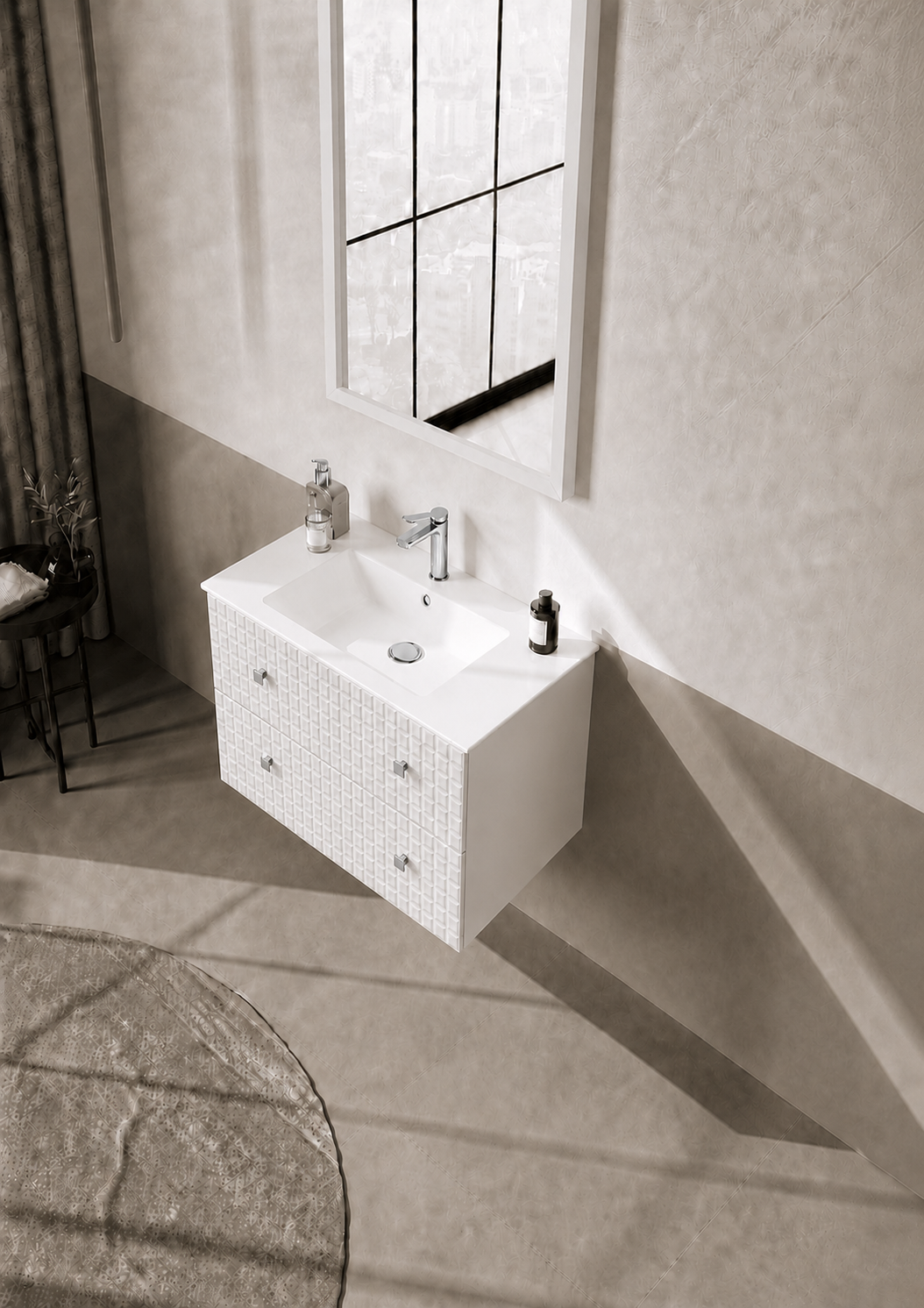 Orka LIPARI 80 cm Mat Beyaz / Krom Banyo Dolabı Takımı , 5008984ORKA5008984Banyo Dolabı Takımı