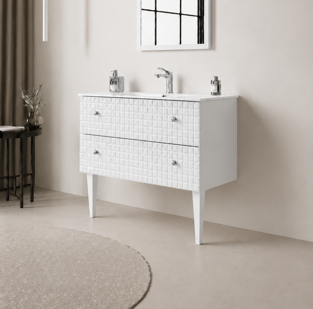 Orka LIPARI 80 cm Mat Beyaz / Krom Banyo Dolabı Alt Modül ve Lavabo (Ayaklı) , 5008990ORKA5008990Lavabo Dolabı
