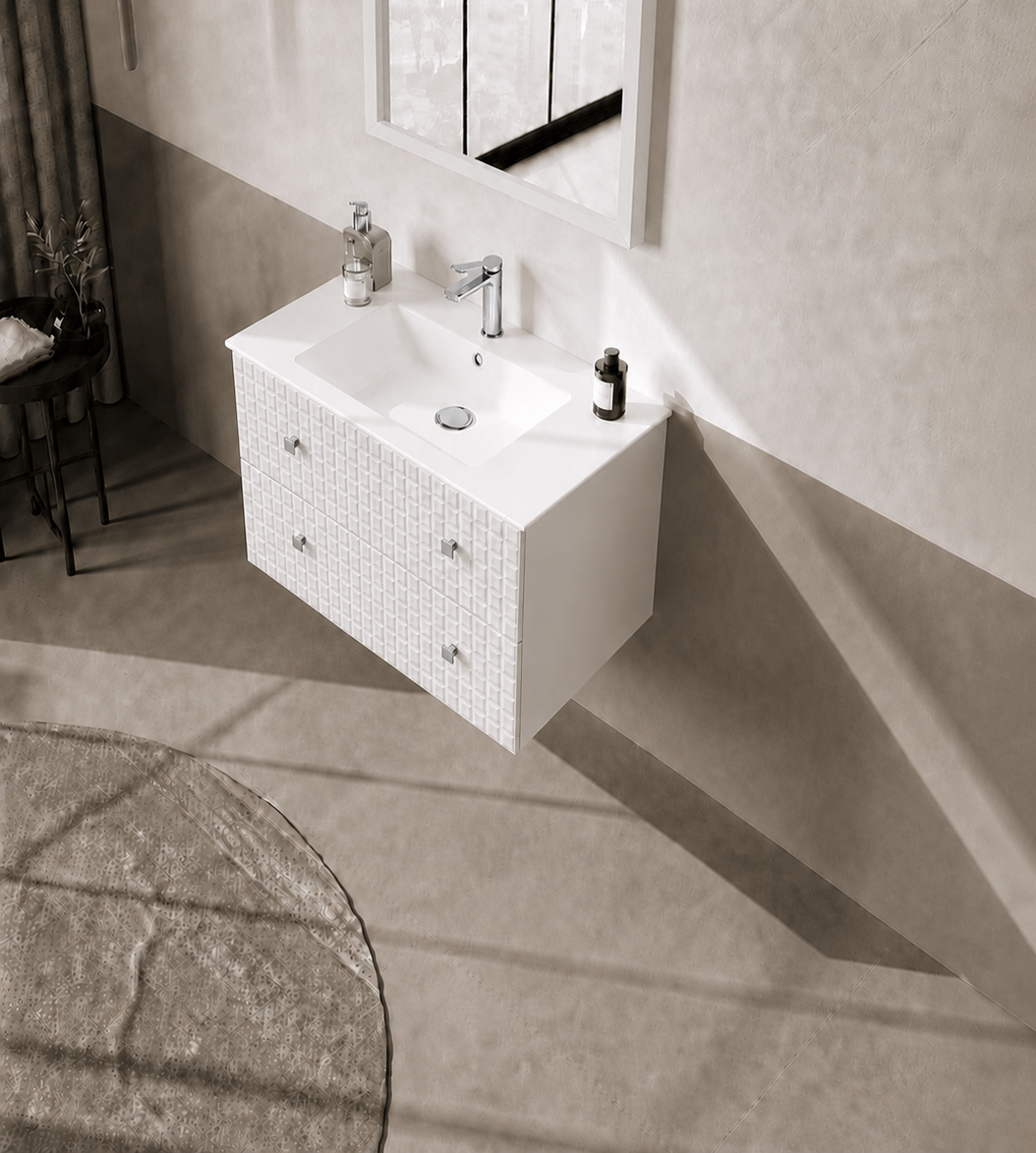 Orka LIPARI 80 cm Mat Beyaz / Krom Banyo Dolabı Alt Modül ve Lavabo , 5008981ORKA5008981Lavabo Dolabı