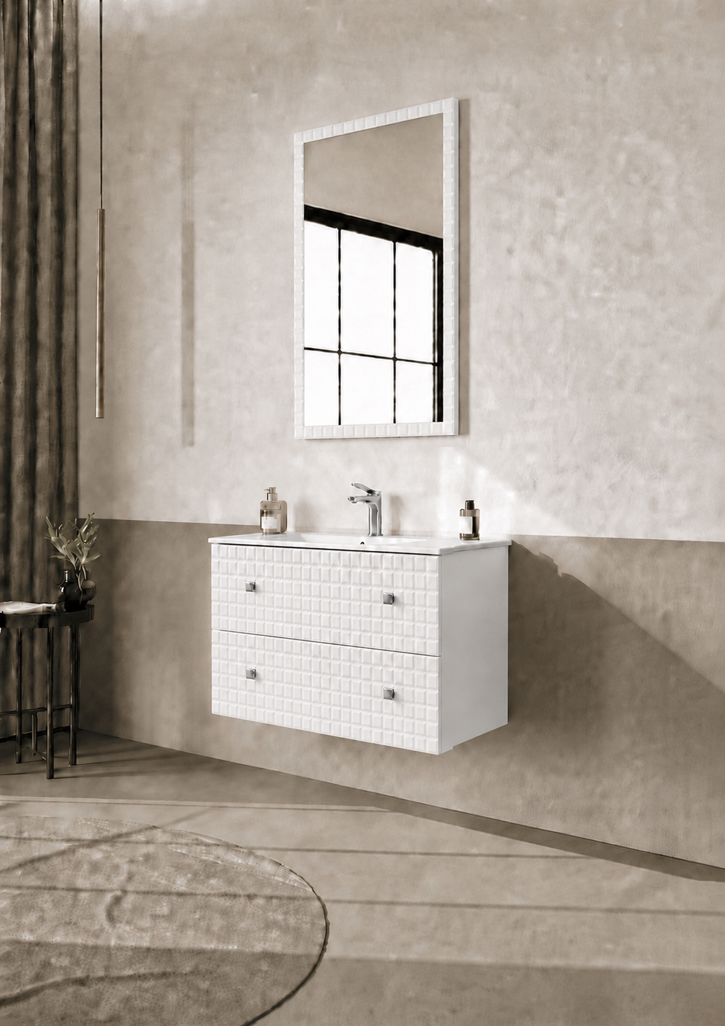 Orka LIPARI 80 cm Mat Beyaz / Krom Banyo Dolabı Takımı , 5008984ORKA5008984Banyo Dolabı Takımı
