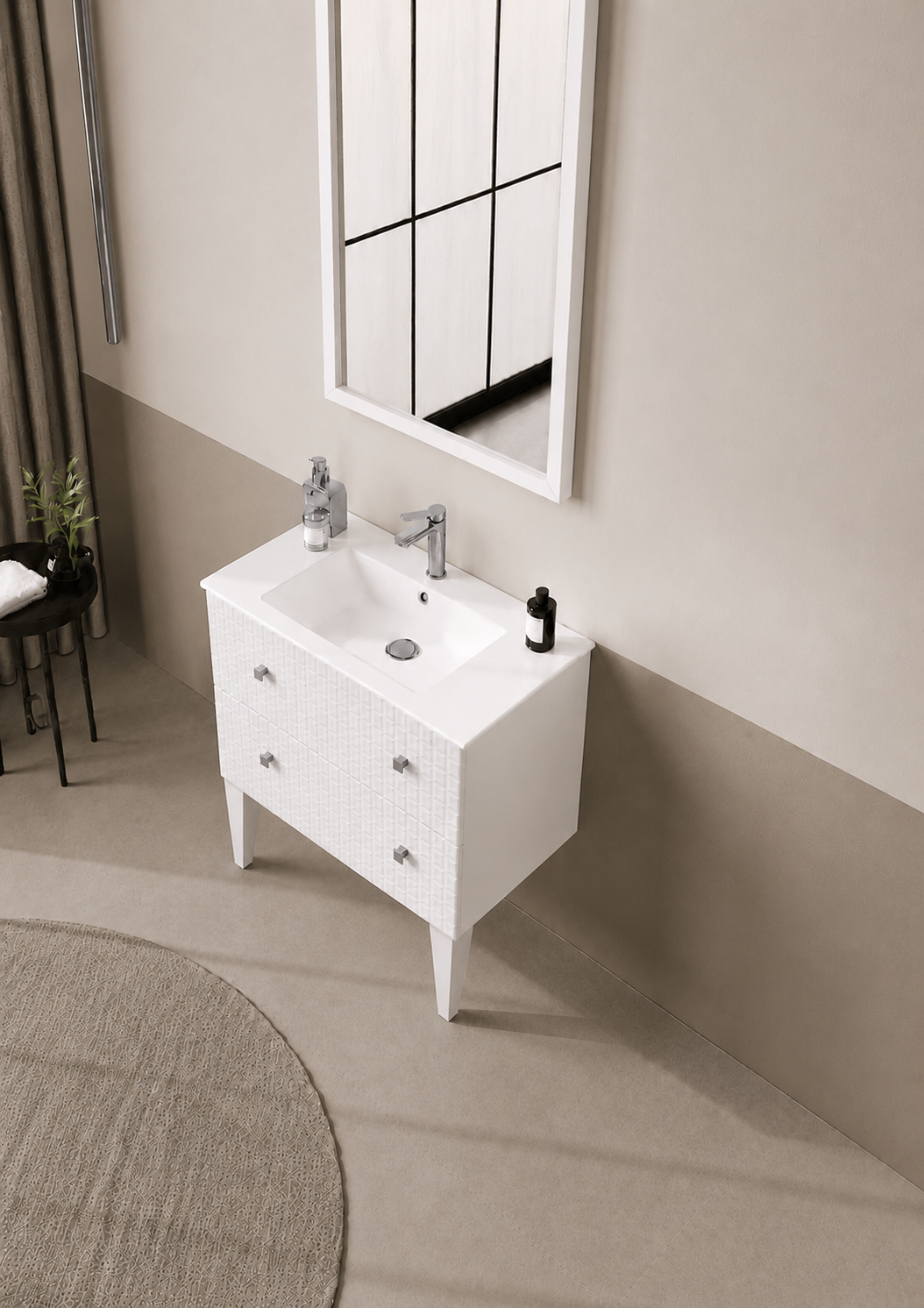 Orka LIPARI 80 cm Mat Beyaz / Krom Banyo Dolabı Takımı (Ayaklı) , 5008996ORKA5008996Banyo Dolabı Takımı