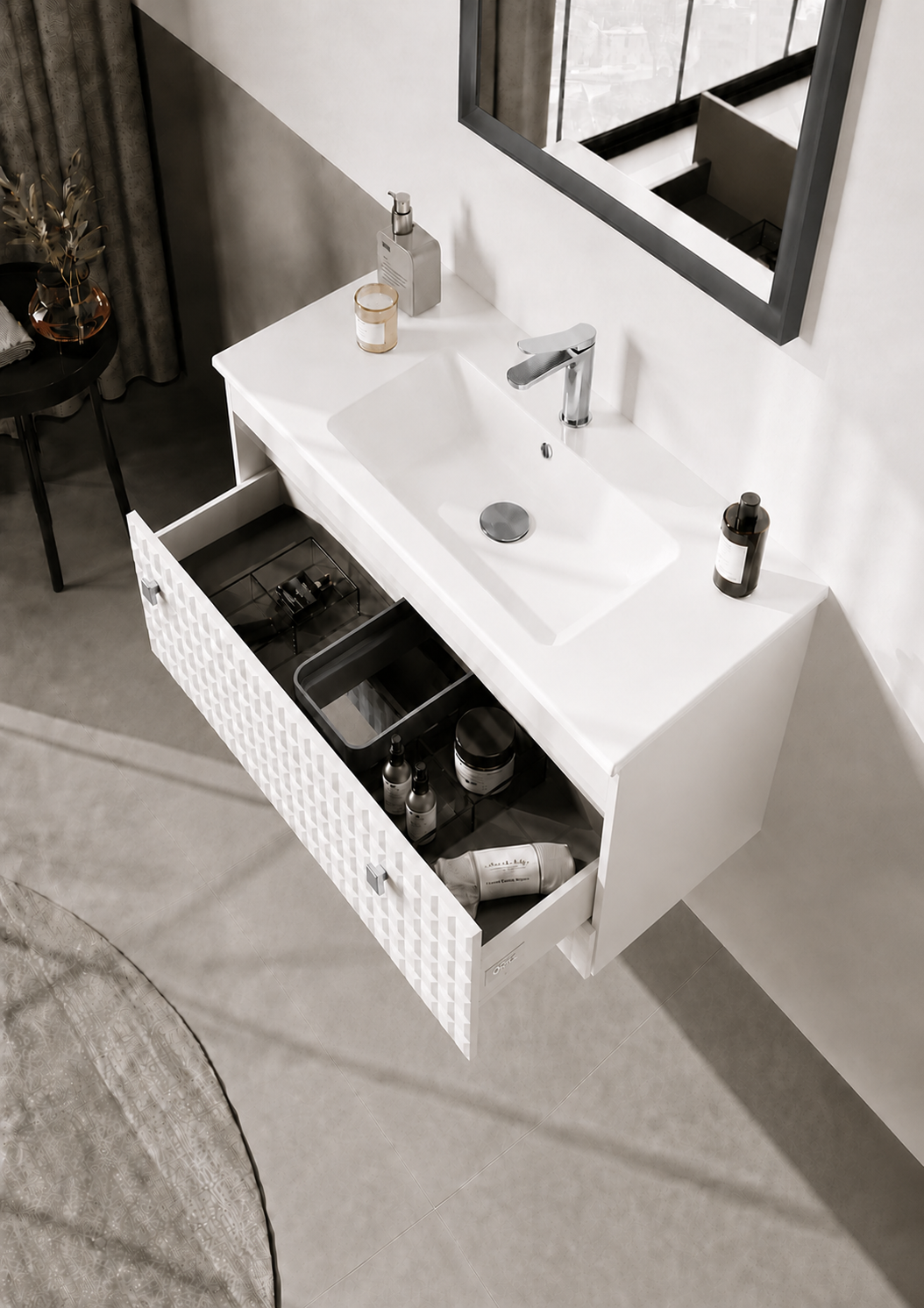 Orka LIPARI 80 cm Mat Beyaz / Krom Banyo Dolabı Takımı , 5008984ORKA5008984Banyo Dolabı Takımı