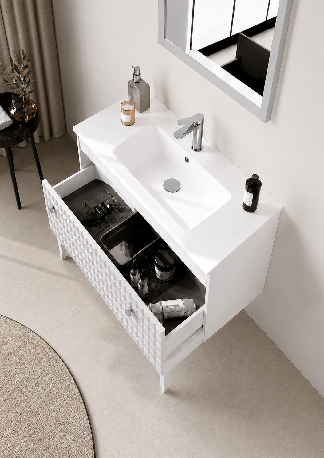 Orka LIPARI 80 cm Mat Beyaz / Krom Banyo Dolabı Alt Modül ve Lavabo (Ayaklı) , 5008990ORKA5008990Lavabo Dolabı