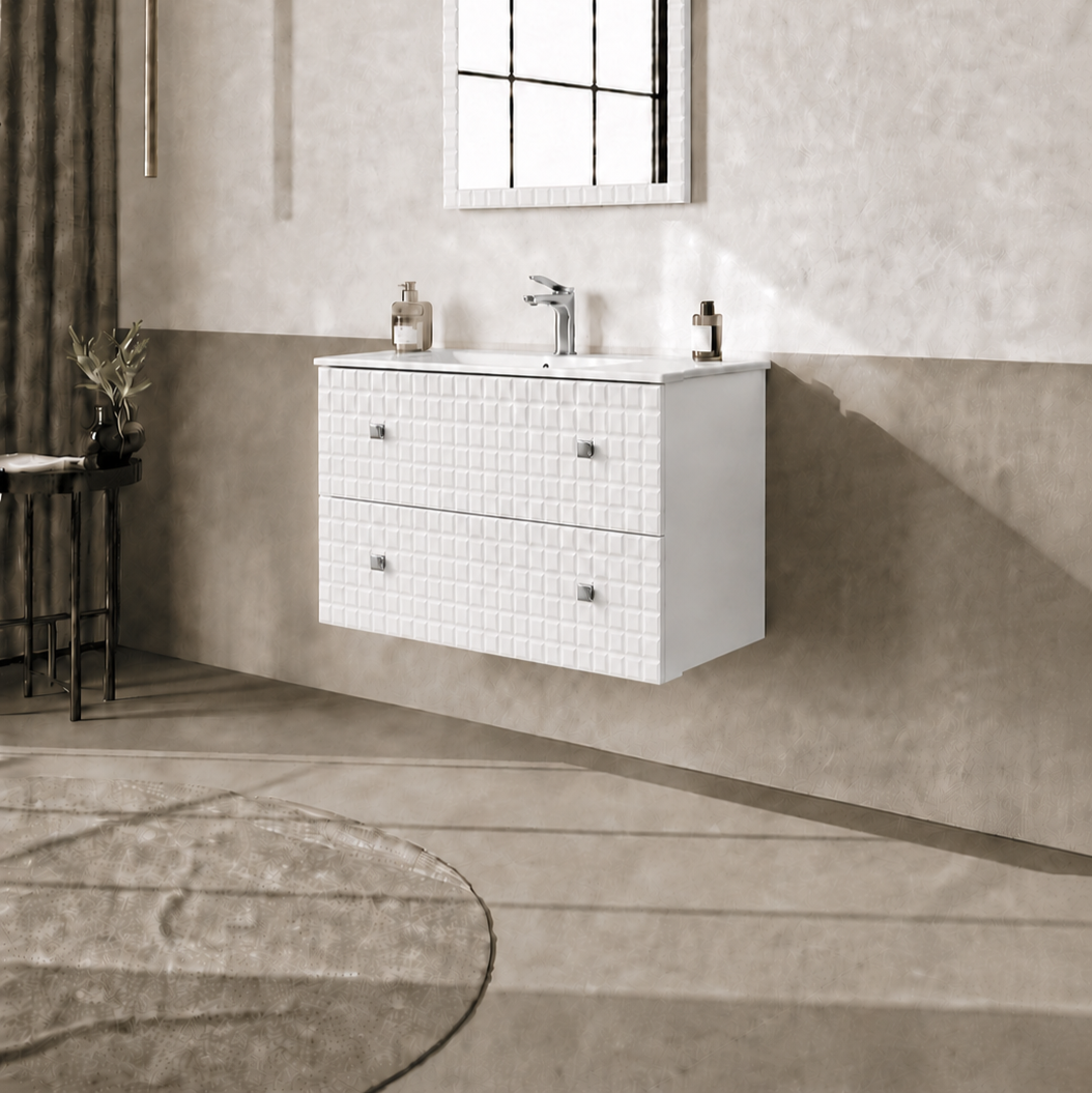 Orka LIPARI 80 cm Mat Beyaz / Krom Banyo Dolabı Alt Modül ve Lavabo , 5008981ORKA5008981Lavabo Dolabı
