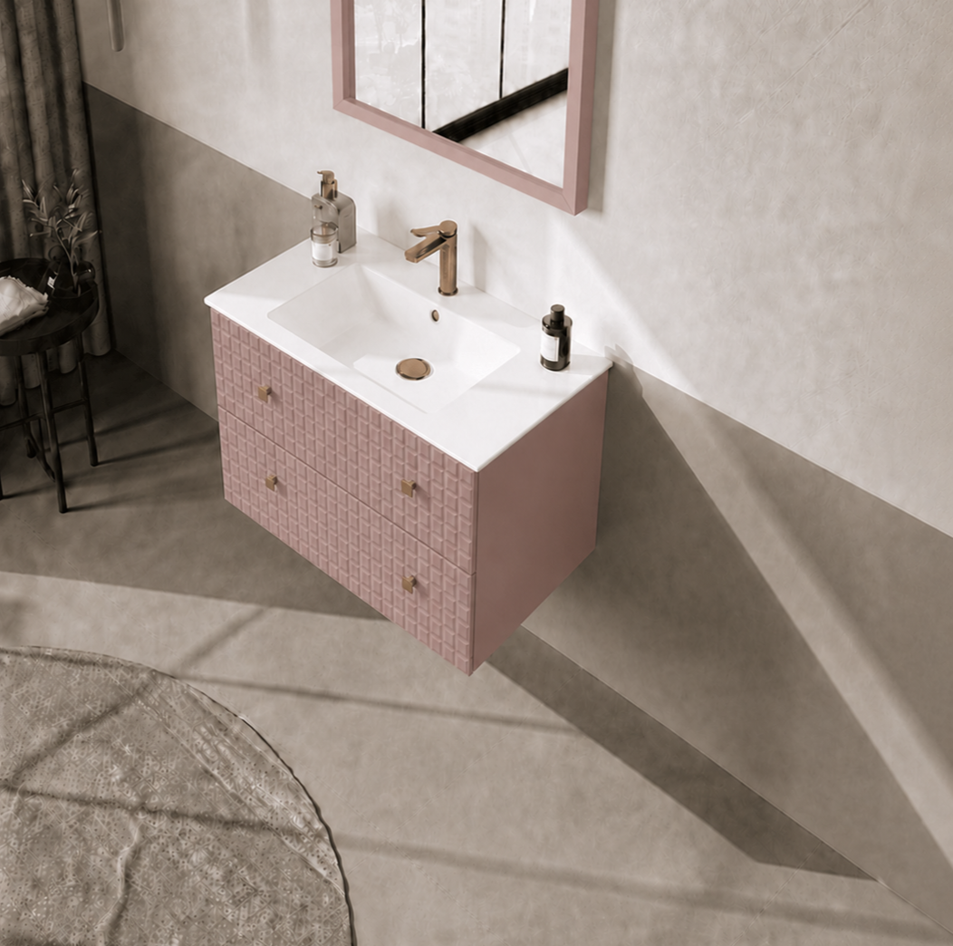 Orka LIPARI 80 cm Mat Pudra / Altın Banyo Dolabı Alt Modül ve Lavabo , 5009002ORKA5009002Lavabo Dolabı
