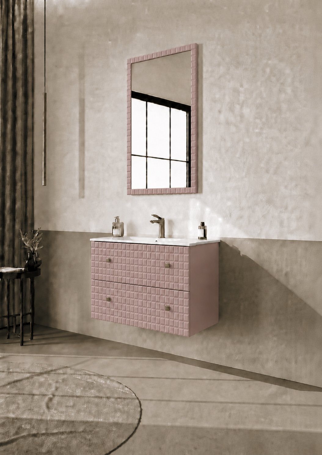 Orka LIPARI 80 cm Mat Pudra / Altın Banyo Dolabı Takımı , 5009005ORKA5009005Banyo Dolabı Takımı