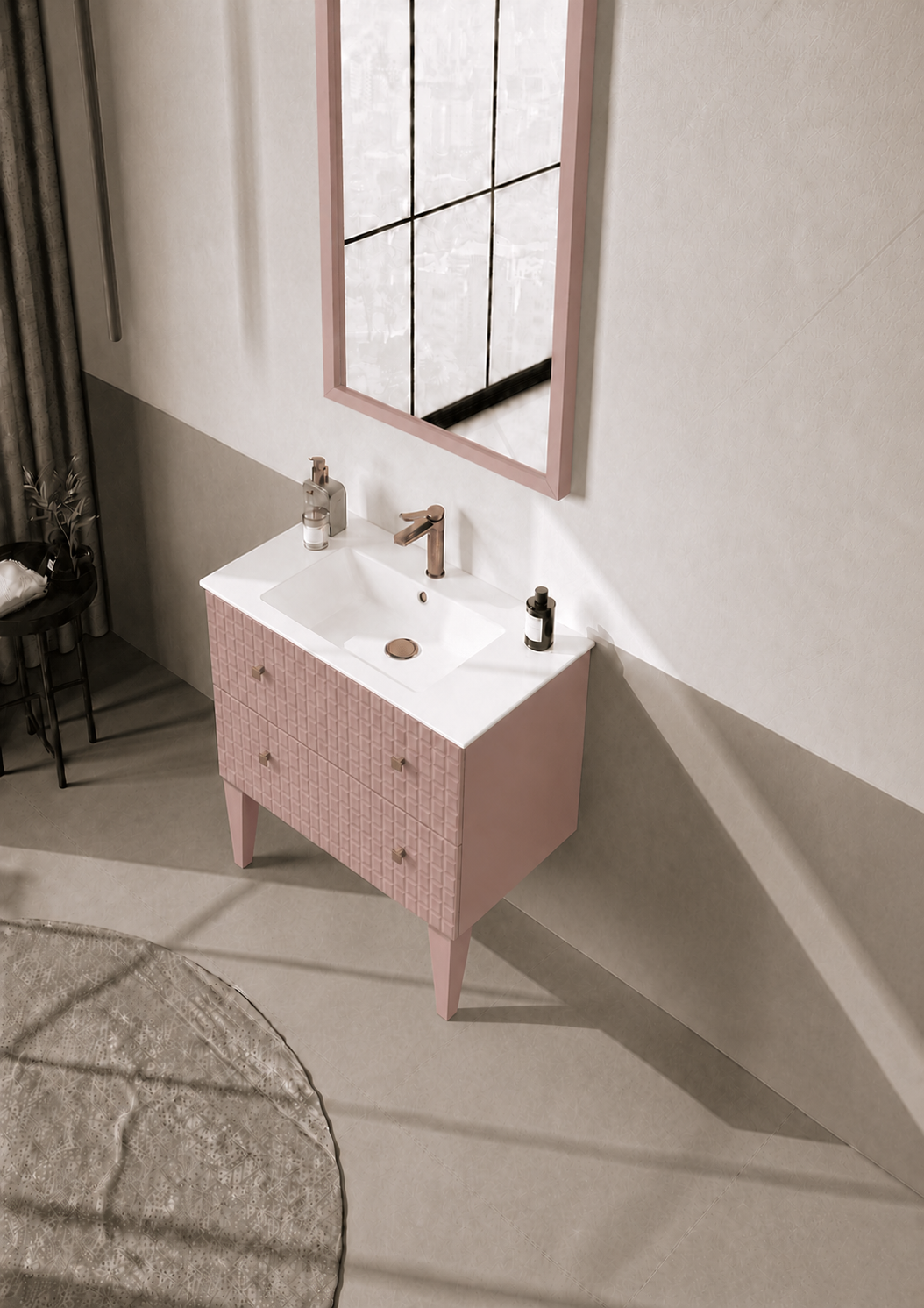 Orka LIPARI 80 cm Mat Pudra / Altın Banyo Dolabı Takımı (Ayaklı) , 5009003ORKA5009003Banyo Dolabı Takımı