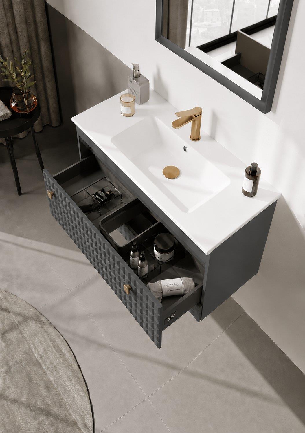 Orka LIPARI 80 cm Mat Pudra / Altın Banyo Dolabı Alt Modül ve Lavabo , 5009002ORKA5009002Lavabo Dolabı