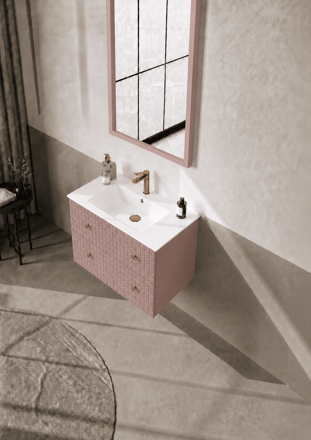 Orka LIPARI 80 cm Mat Pudra / Altın Banyo Dolabı Takımı , 5009005ORKA5009005Banyo Dolabı Takımı