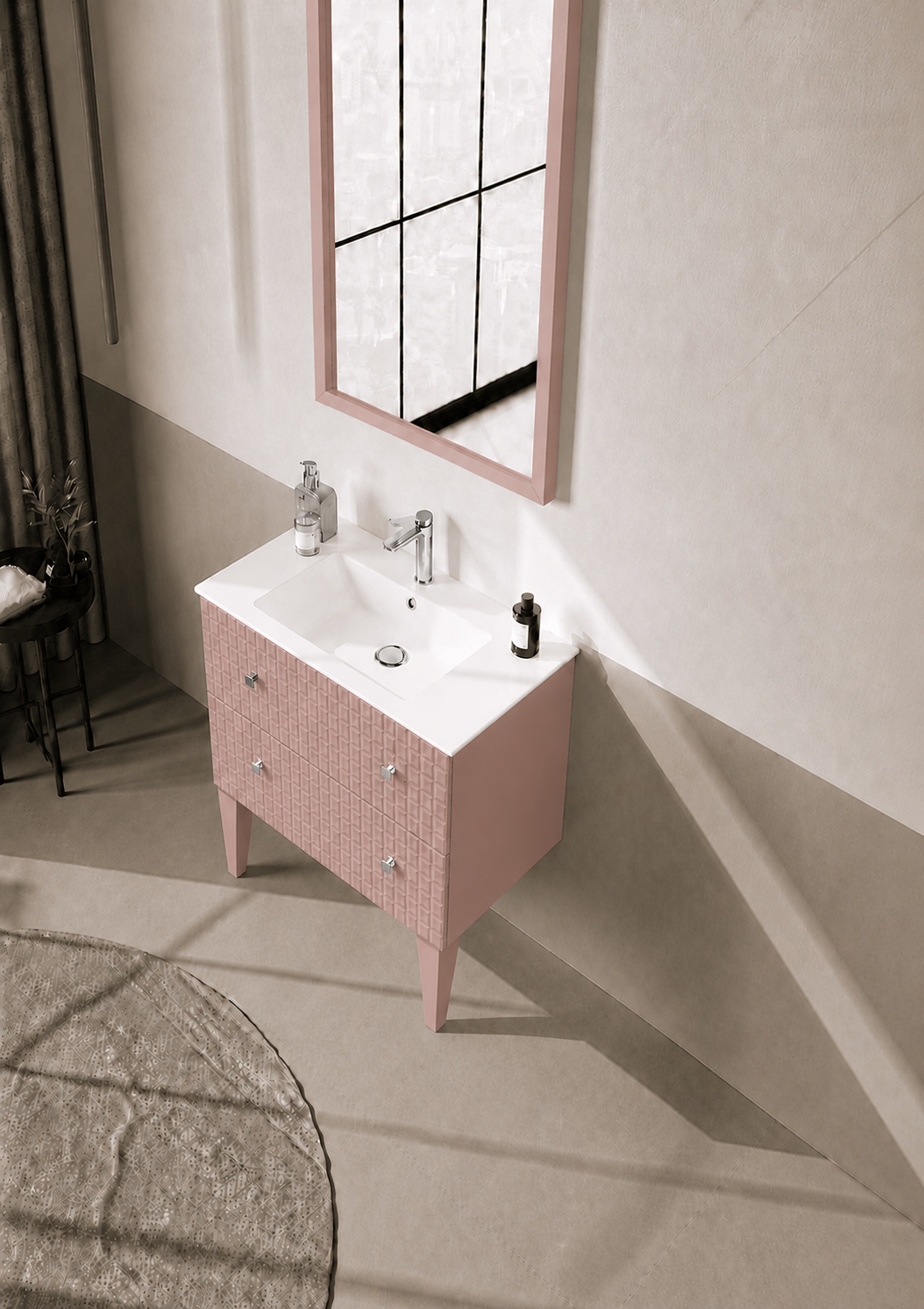 Orka LIPARI 80 cm Mat Pudra / Krom Banyo Dolabı Takımı (Ayaklı) , 5009004ORKA5009004Banyo Dolabı Takımı
