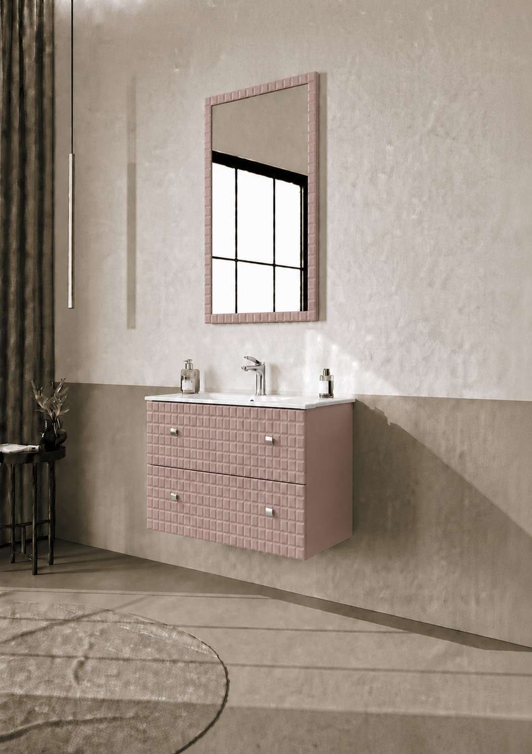 Orka LIPARI 80 cm Mat Pudra / Krom Banyo Dolabı Takımı , 5009006ORKA5009006Banyo Dolabı Takımı