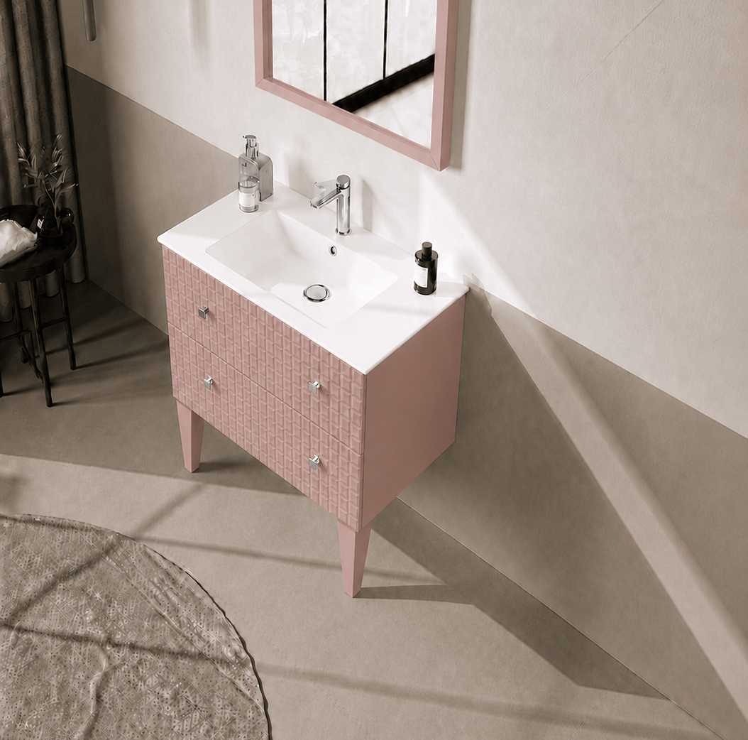 Orka LIPARI 80 cm Mat Pudra / Krom Banyo Dolabı Alt Modül ve Lavabo (Ayaklı) , 5009000ORKA5009000Lavabo Dolabı