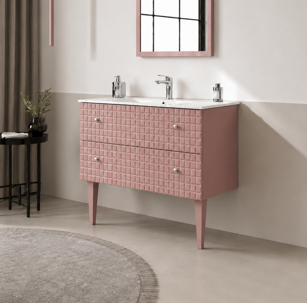 Orka LIPARI 80 cm Mat Pudra / Krom Banyo Dolabı Alt Modül ve Lavabo (Ayaklı) , 5009000ORKA5009000Lavabo Dolabı