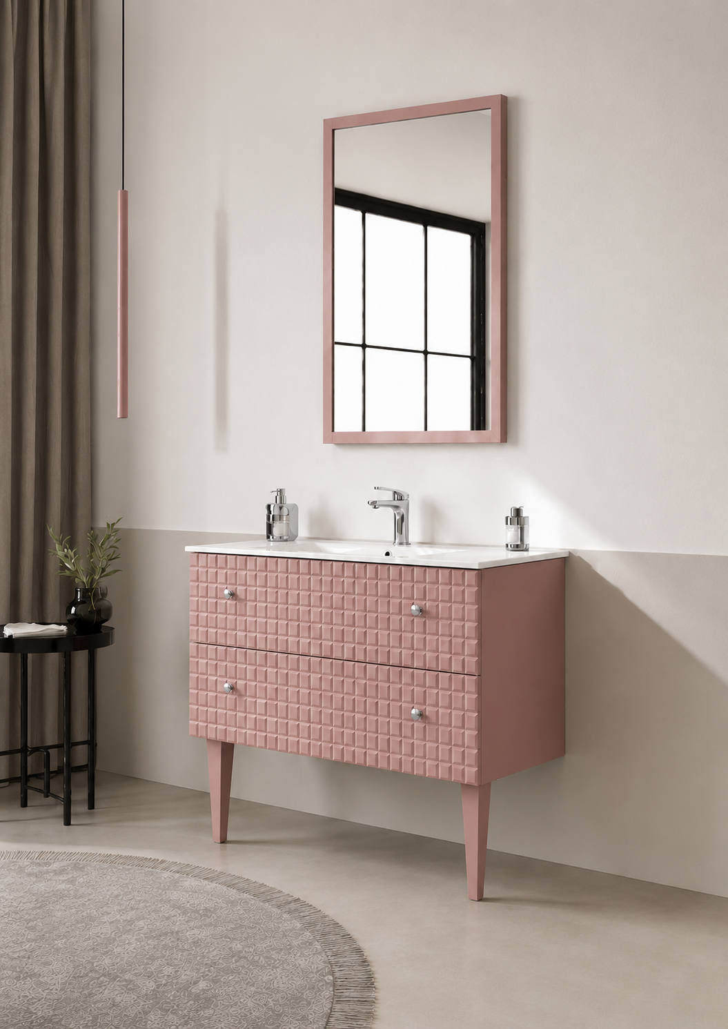 Orka LIPARI 80 cm Mat Pudra / Krom Banyo Dolabı Takımı (Ayaklı) , 5009004ORKA5009004Banyo Dolabı Takımı