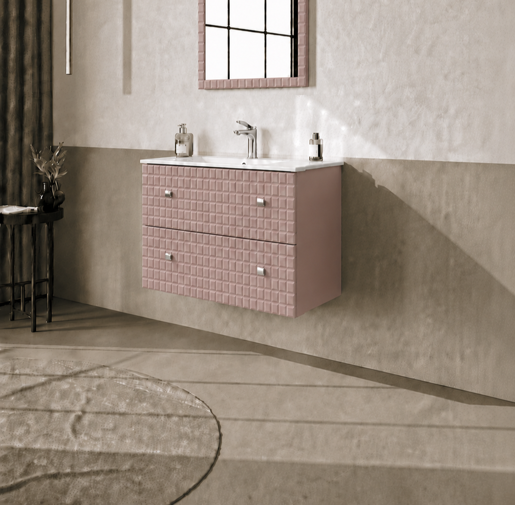 Orka LIPARI 80 cm Mat Pudra / Krom Banyo Dolabı Alt Modül ve Lavabo , 5009001ORKA5009001Lavabo Dolabı