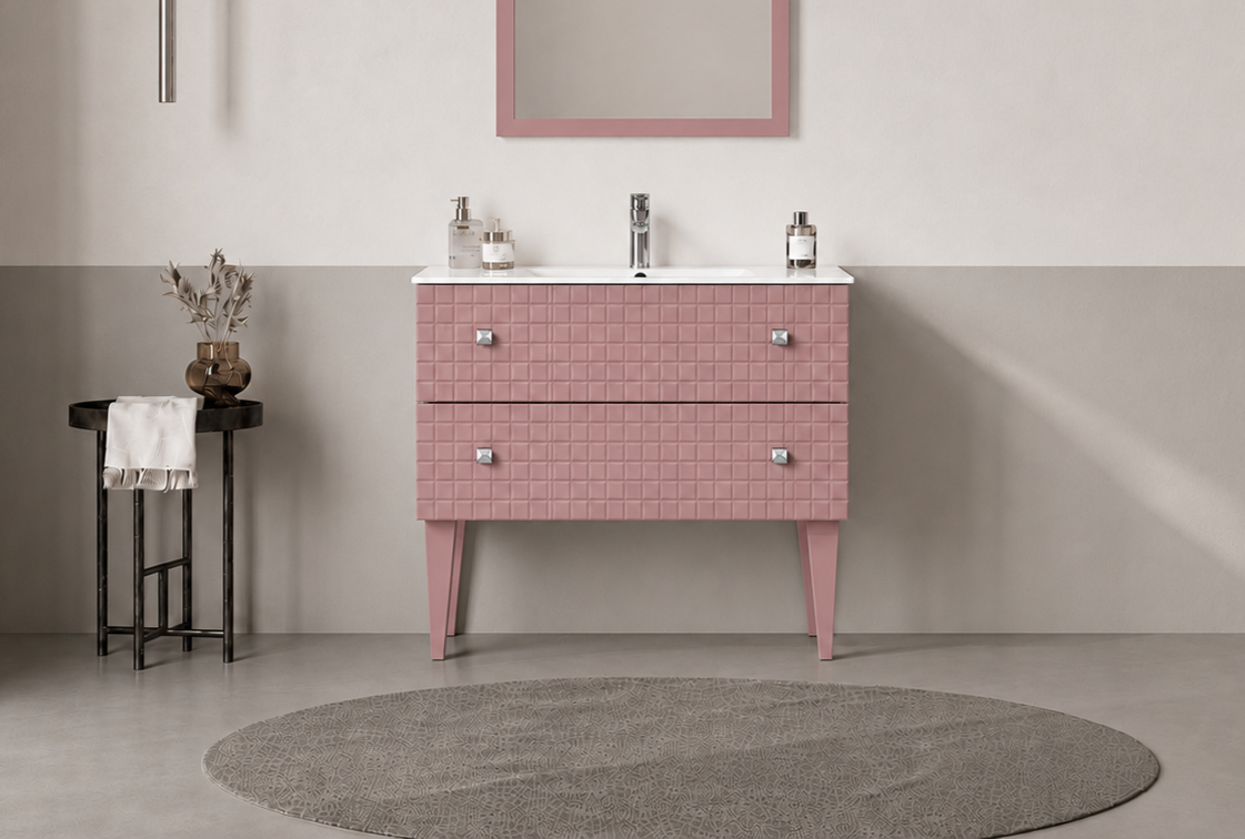 Orka LIPARI 80 cm Mat Pudra / Krom Banyo Dolabı Alt Modül ve Lavabo (Ayaklı) , 5009000ORKA5009000Lavabo Dolabı