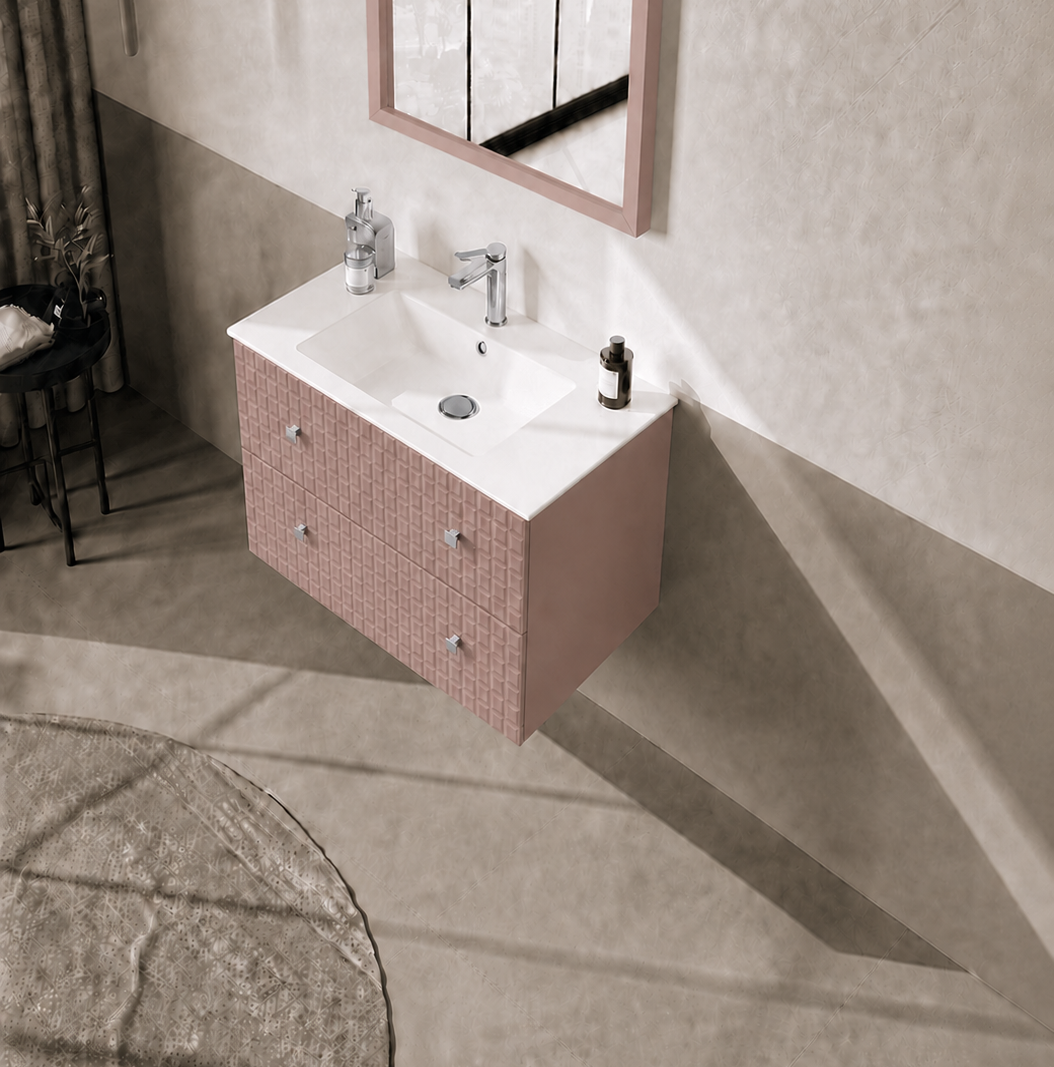 Orka LIPARI 80 cm Mat Pudra / Krom Banyo Dolabı Alt Modül ve Lavabo , 5009001ORKA5009001Lavabo Dolabı