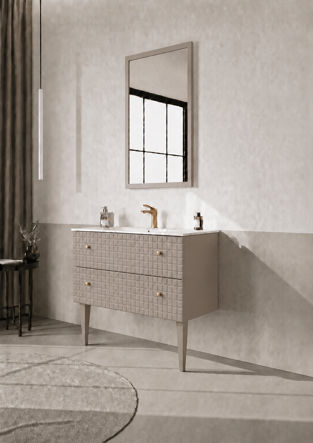 Orka LIPARI 80 cm Mat Vizon / Altın Banyo Dolabı Takımı (Ayaklı) , 5008994ORKA5008994Banyo Dolabı Takımı