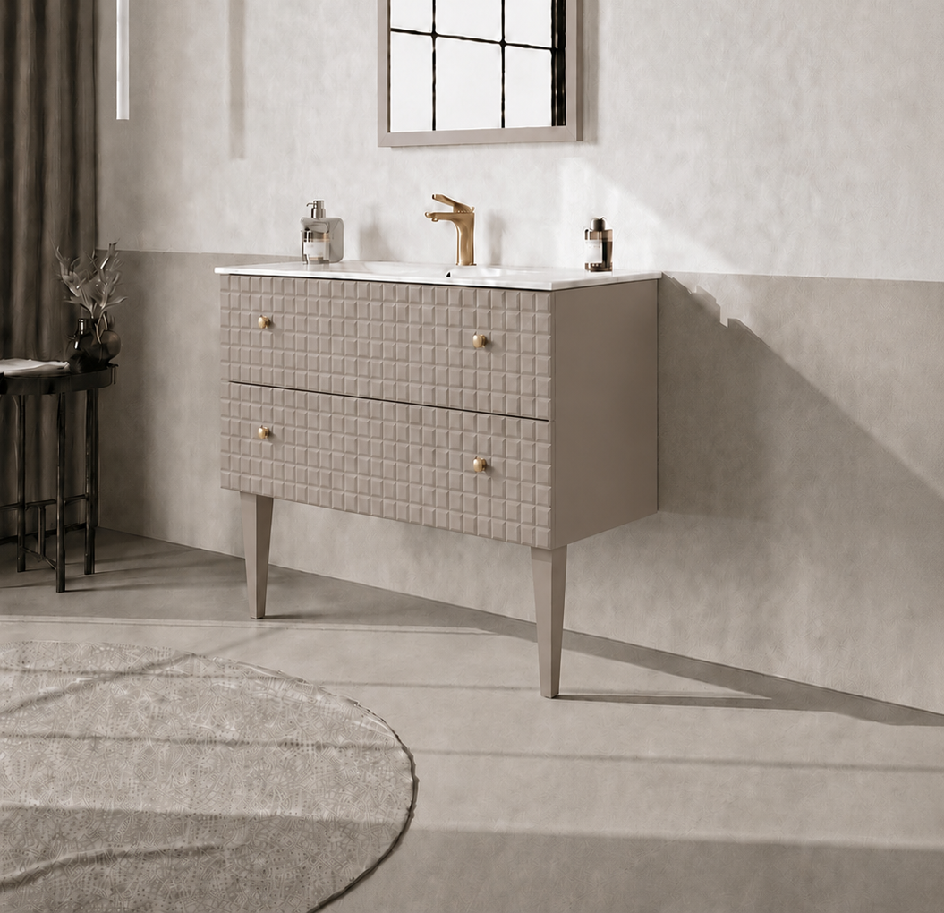 Orka LIPARI 80 cm Mat Vizon / Altın Banyo Dolabı Alt Modül ve Lavabo (Ayaklı) , 5008988ORKA5008988Lavabo Dolabı