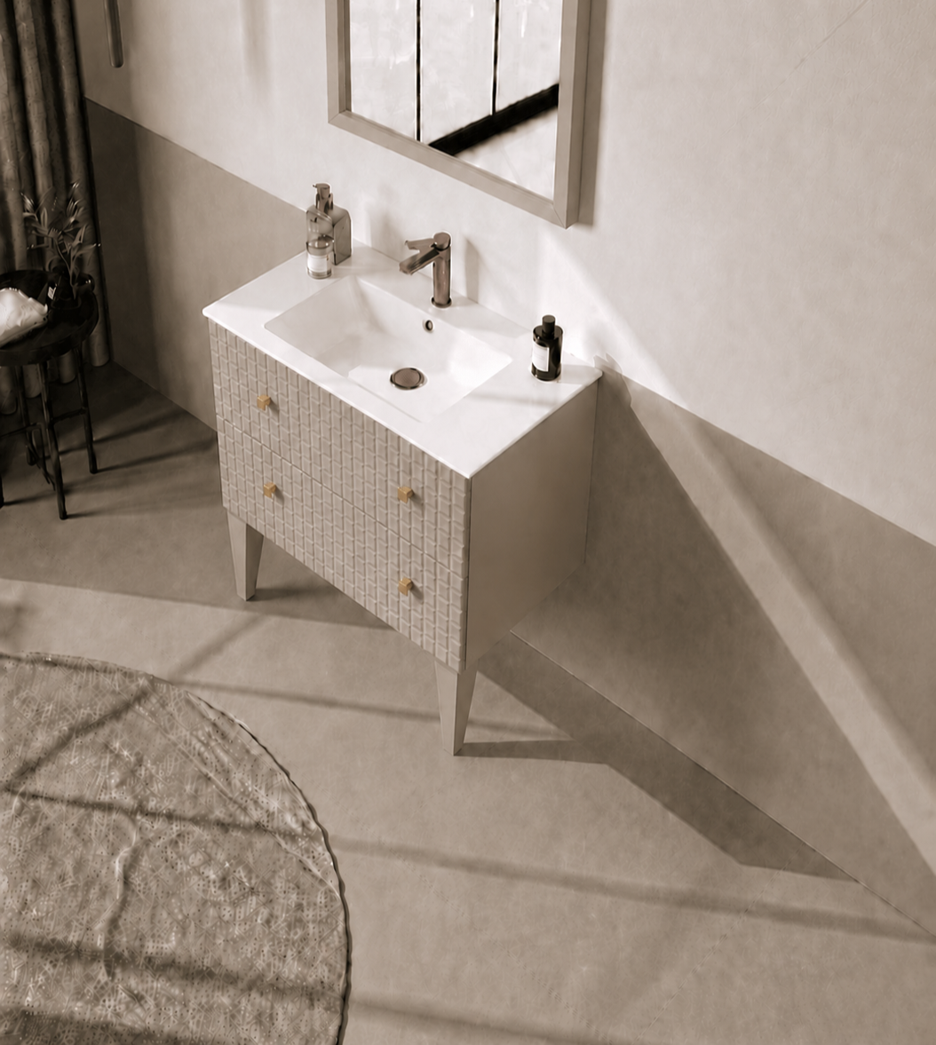 Orka LIPARI 80 cm Mat Vizon / Altın Banyo Dolabı Alt Modül ve Lavabo (Ayaklı) , 5008988ORKA5008988Lavabo Dolabı
