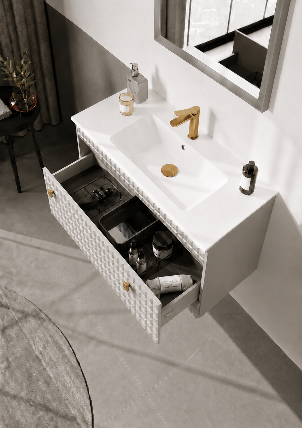 Orka LIPARI 80 cm Mat Vizon / Altın Banyo Dolabı Alt Modül ve Lavabo , 5008976ORKA5008976Lavabo Dolabı