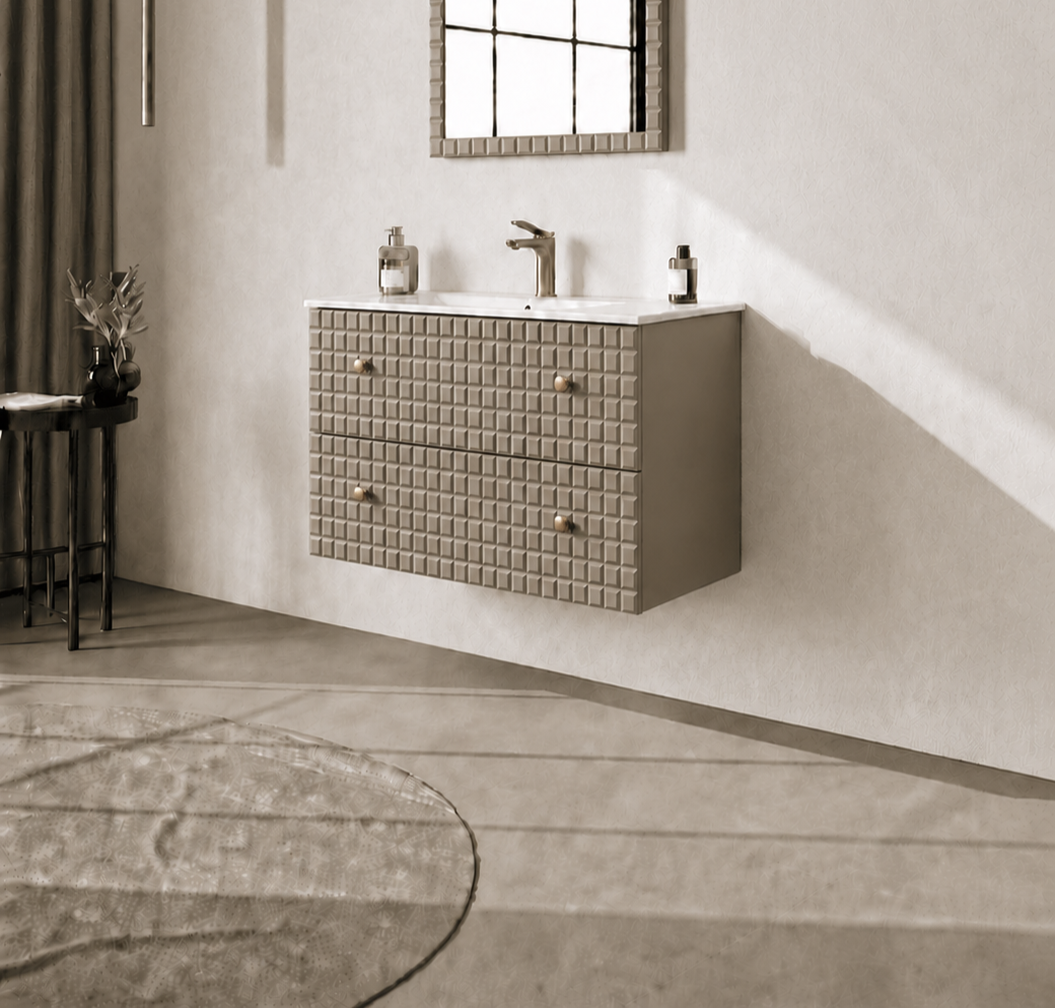 Orka LIPARI 80 cm Mat Vizon / Altın Banyo Dolabı Alt Modül ve Lavabo , 5008976ORKA5008976Lavabo Dolabı