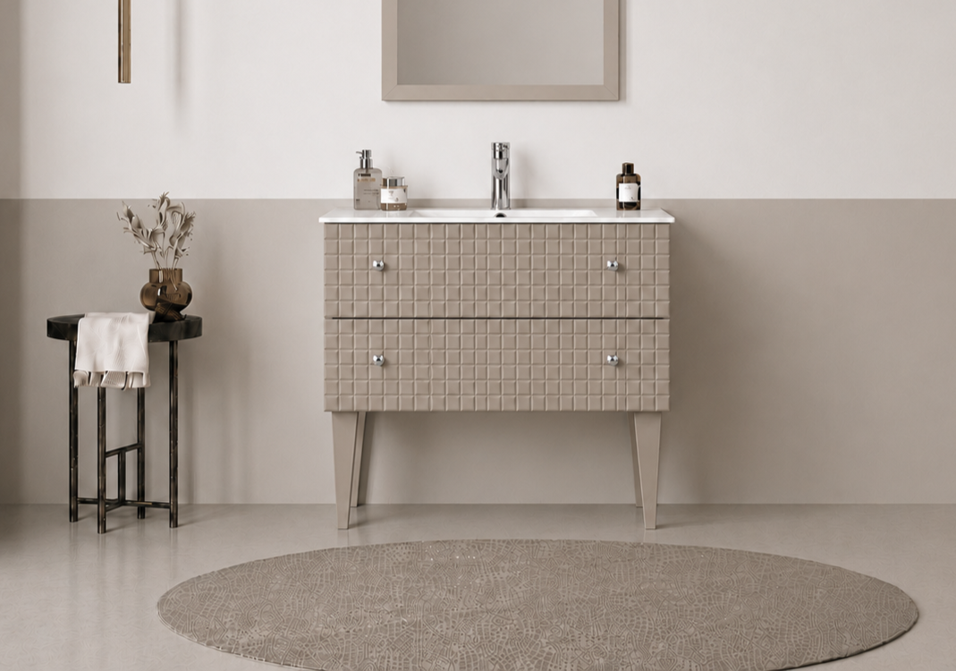 Orka LIPARI 80 cm Mat Vizon / Krom Banyo Dolabı Alt Modül ve Lavabo (Ayaklı) , 5008991ORKA5008991Lavabo Dolabı