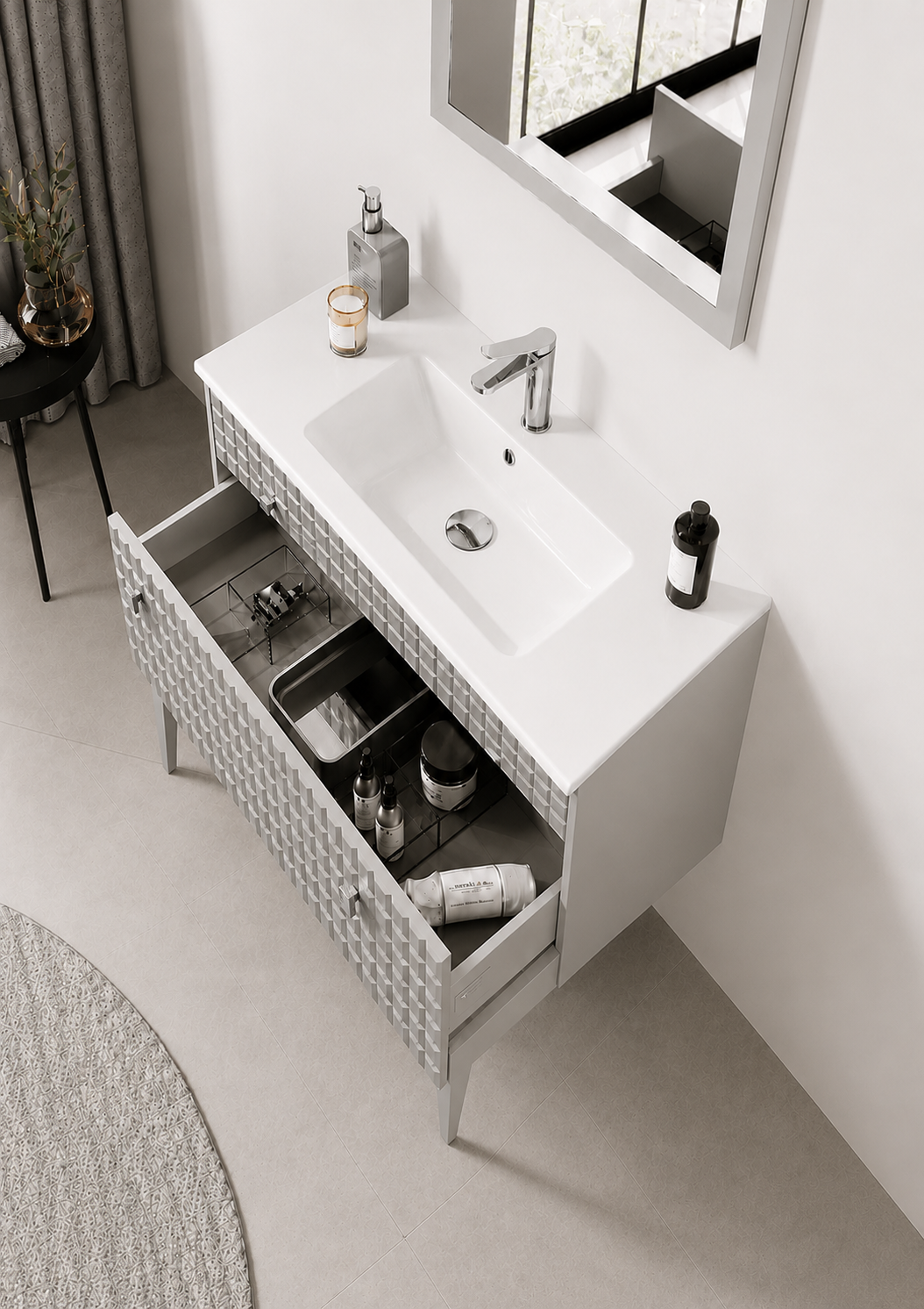 Orka LIPARI 80 cm Mat Vizon / Krom Banyo Dolabı Alt Modül ve Lavabo (Ayaklı) , 5008991ORKA5008991Lavabo Dolabı