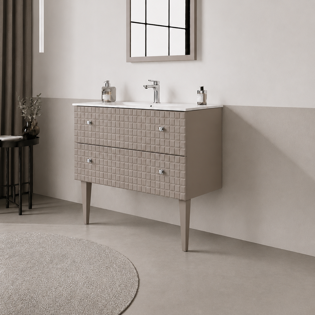 Orka LIPARI 80 cm Mat Vizon / Krom Banyo Dolabı Alt Modül ve Lavabo (Ayaklı) , 5008991ORKA5008991Lavabo Dolabı