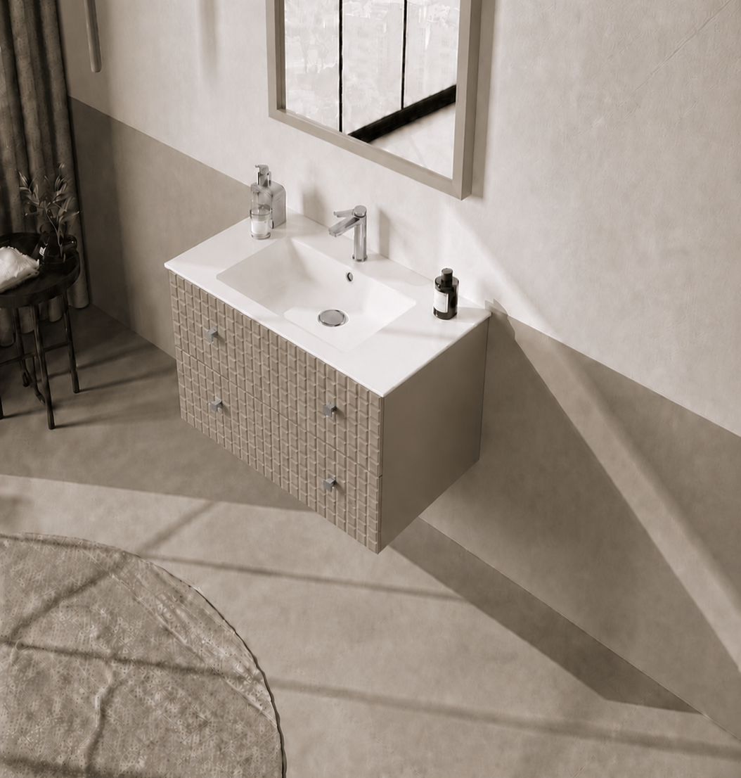Orka LIPARI 80 cm Mat Vizon / Krom Banyo Dolabı Alt Modül ve Lavabo , 5008982ORKA5008982Lavabo Dolabı