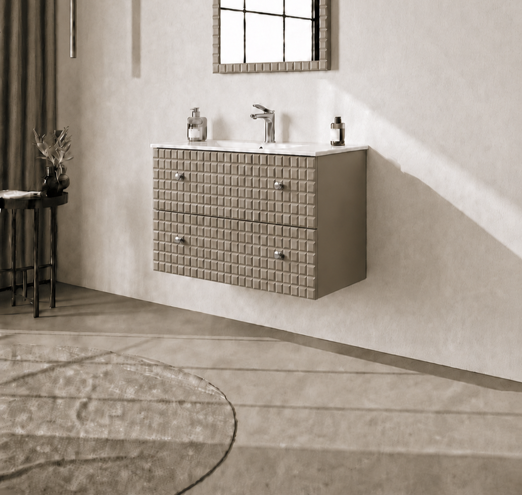 Orka LIPARI 80 cm Mat Vizon / Krom Banyo Dolabı Alt Modül ve Lavabo , 5008982ORKA5008982Lavabo Dolabı