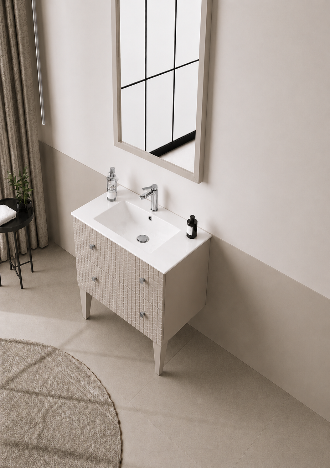 Orka LIPARI 80 cm Mat Vizon / Krom Banyo Dolabı Takımı (Ayaklı) , 5008997ORKA5008997Banyo Dolabı Takımı