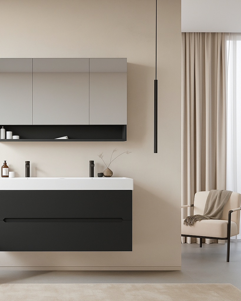 Orka Malta 120 cm Mat Antrasit Banyo Dolabı Takımı (Dolaplı Ayna)ORKA5000432Banyo Dolabı Takımı