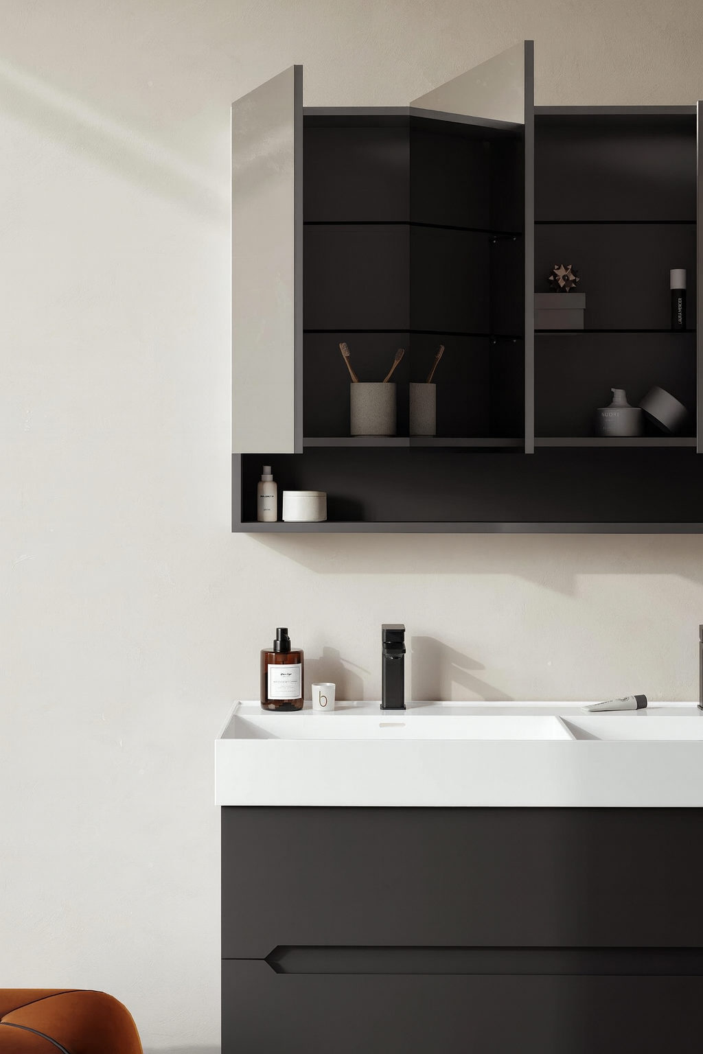 Orka Malta 120 cm Mat Antrasit Banyo Dolabı Takımı (Dolaplı Ayna)ORKA5000432Banyo Dolabı Takımı