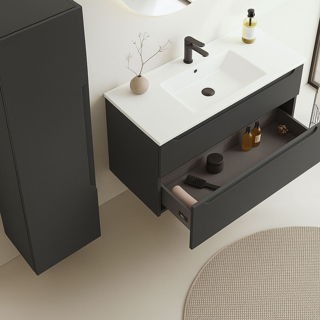 Orka Messina 100 cm Mat Antrasit Banyo Dolabı Takımı (Dolaplı Ayna)ORKA5007143Banyo Dolabı Takımı
