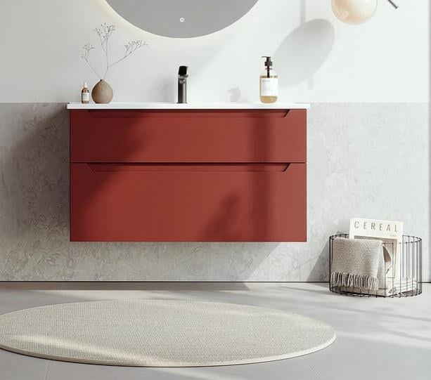 Orka Messina 100 cm Tuscan Kırmızı Banyo Dolabı Alt Modül Ve LavaboORKA5006674Lavabo Dolabı