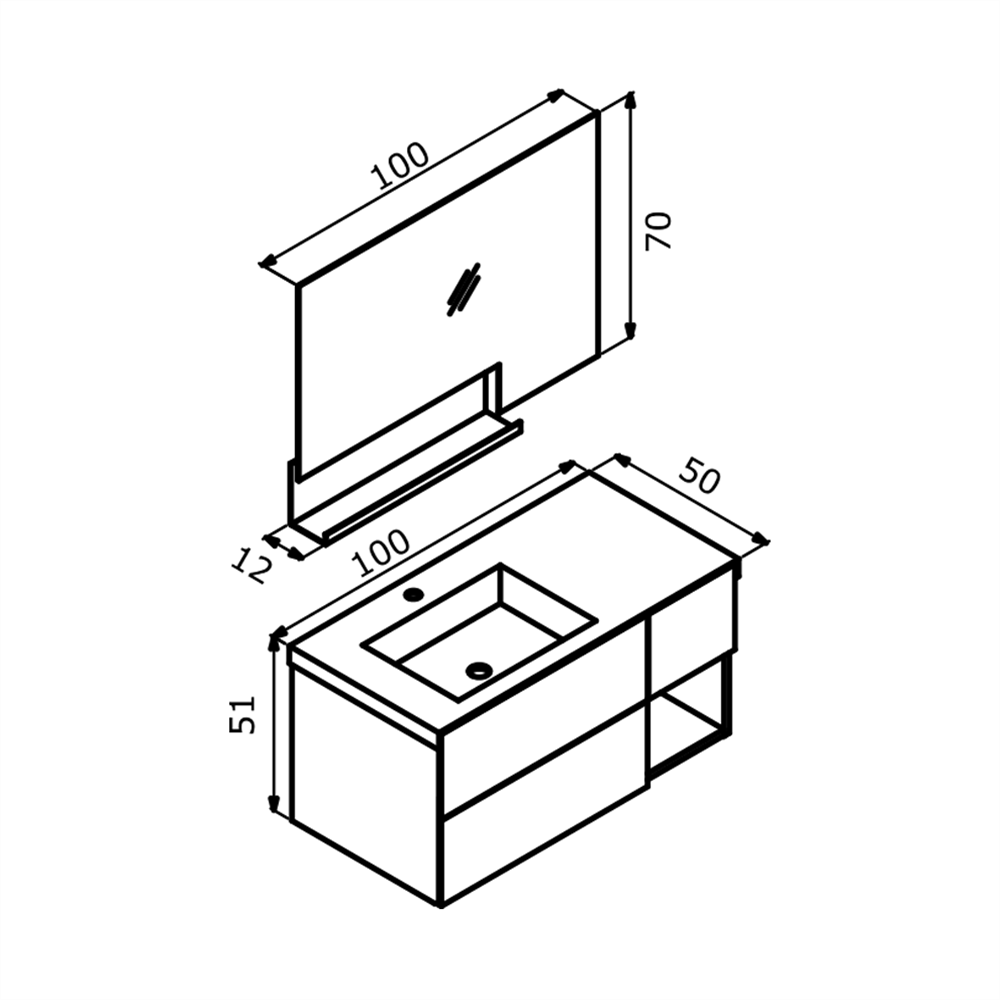 Orka Milano 100 cm Mat Antrasit Banyo Dolabı TakımıORKA5004356Banyo Dolabı Takımı