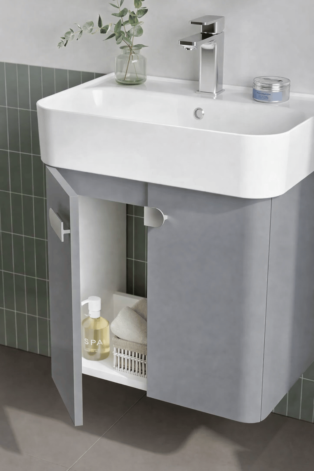 Orka Orbit 55 cm Parlak Lake Gri Banyo Dolabı Alt Modül ve Lavabo, 5001709ORKA5001709Lavabo Dolabı