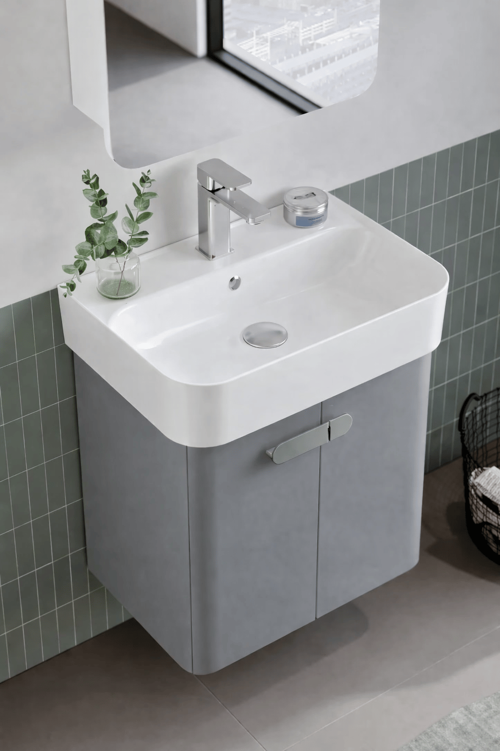 Orka Orbit 55 cm Parlak Lake Gri Banyo Dolabı Alt Modül ve Lavabo, 5001709ORKA5001709Lavabo Dolabı