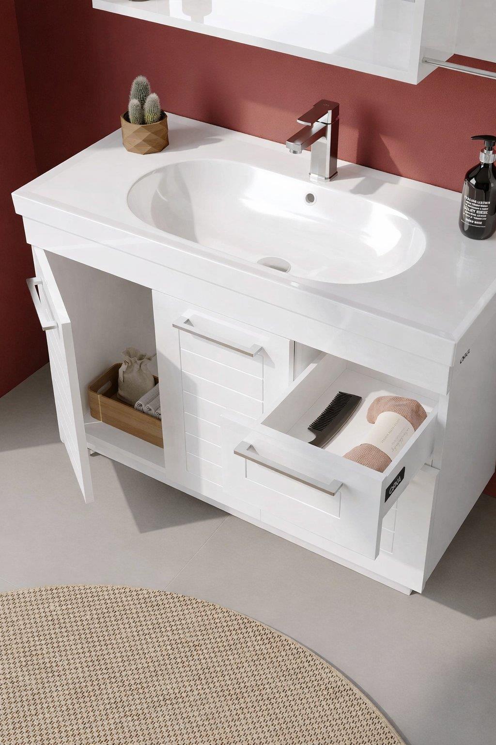 Orka Perge 100 cm Beyaz Banyo Dolabı Alt Modül ve Lavabo, 5001742ORKA5001742Lavabo Dolabı