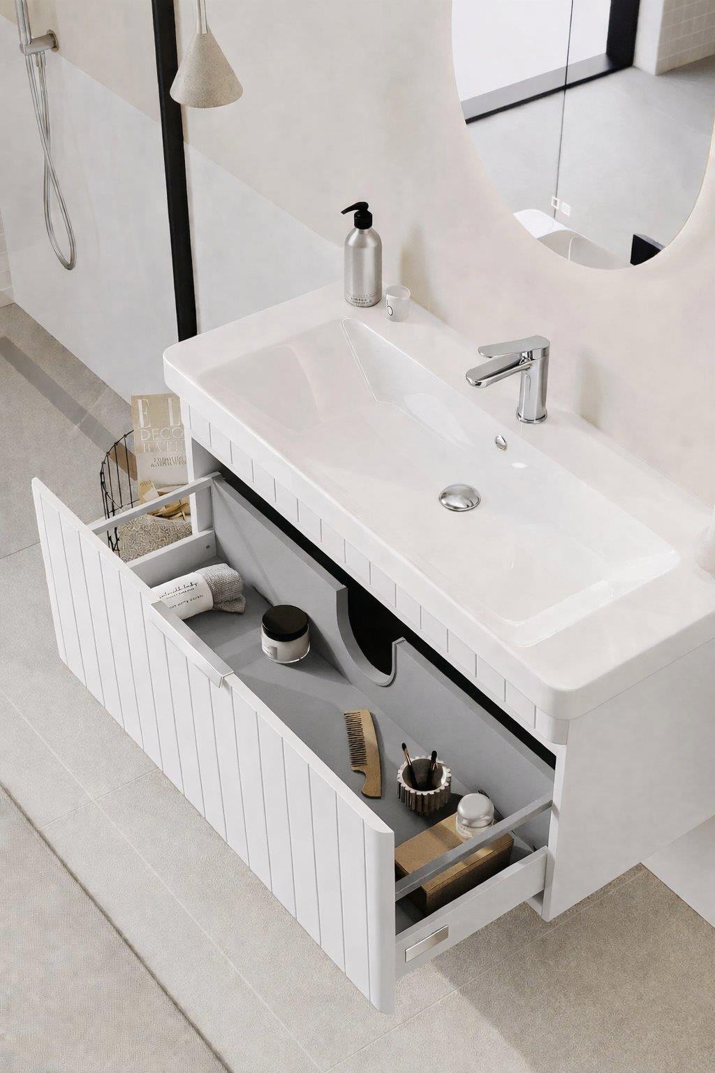Orka Procıda 105 cm Mat Beyaz / Krom Kulplu ,Banyo Dolabı Alt Modül ve Lavabo, 5007221ORKA5007221Lavabo Dolabı