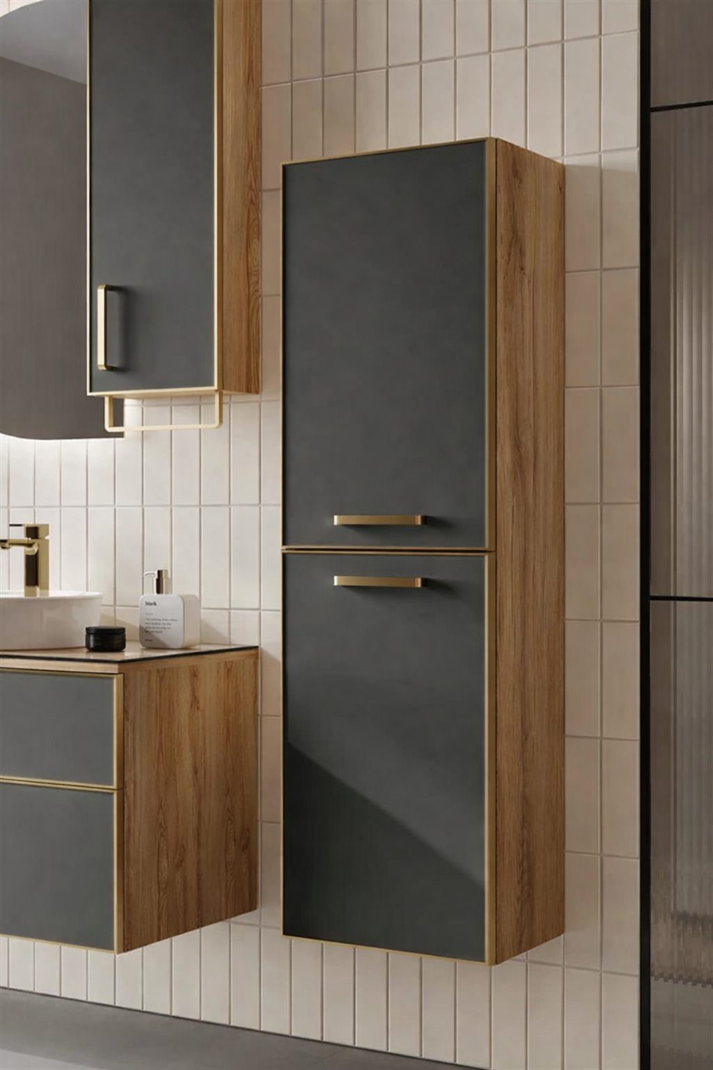 Orka Salerno 40 cm Legnona- Mat Antrasit Banyo Boy Çamaşır Dolabı, 3006376ORKA3006376Banyo Boy Dolabı Modelleri 