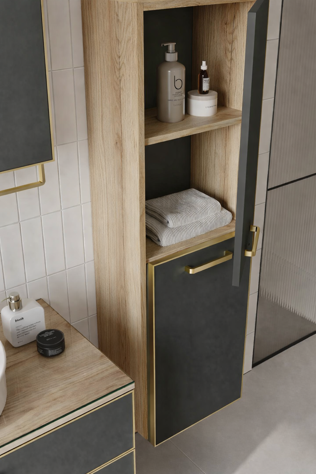 Orka Salerno 40 cm Legnona- Mat Antrasit Banyo Boy Çamaşır Dolabı, 3006376ORKA3006376Banyo Boy Dolabı Modelleri 