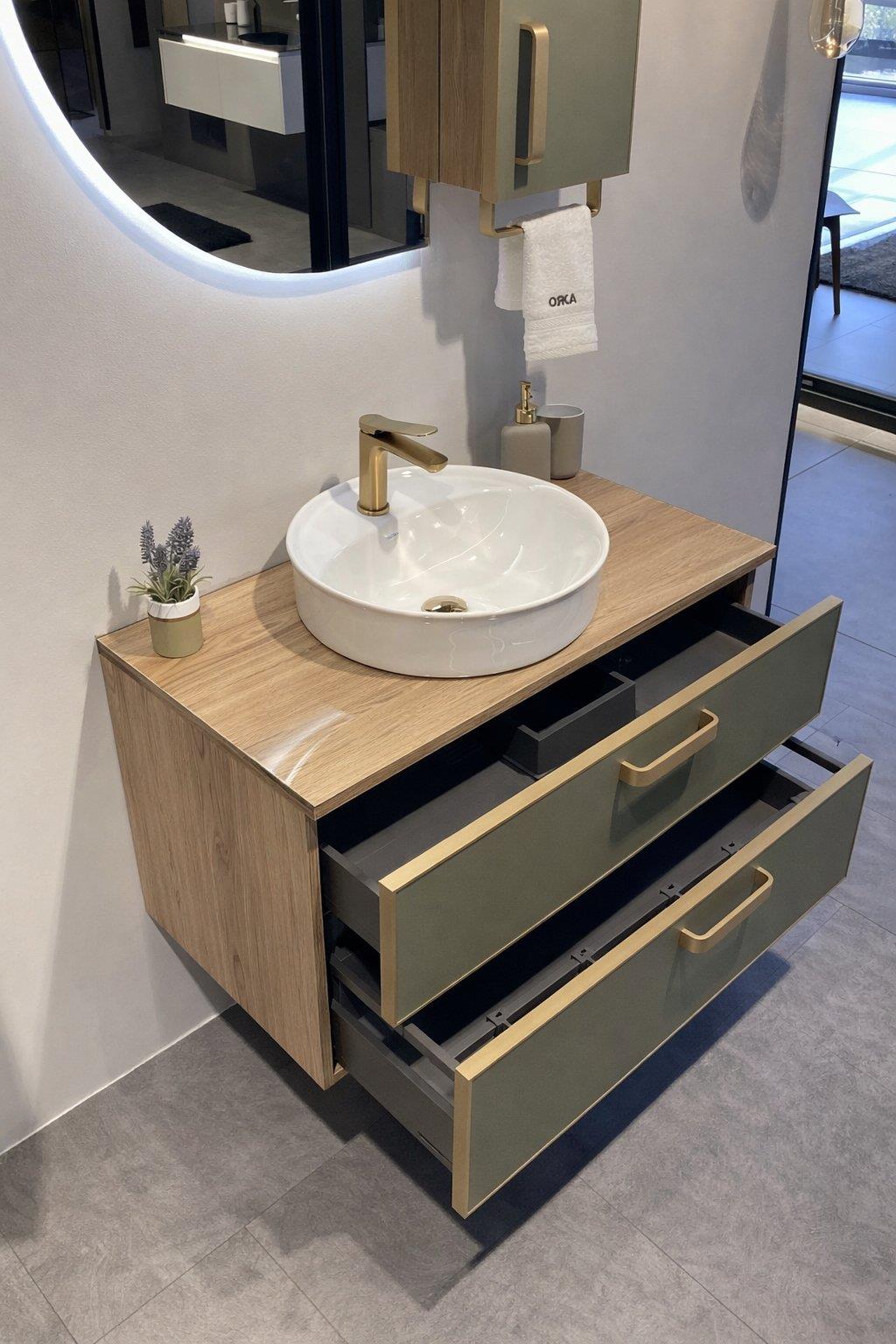 Orka Salerno 76 cm Legnano-Sardunya Banyo Dolabı Alt Modül ve Lavabo Krom/Altın Kulp, 5004239ORKA5004239Lavabo Dolabı