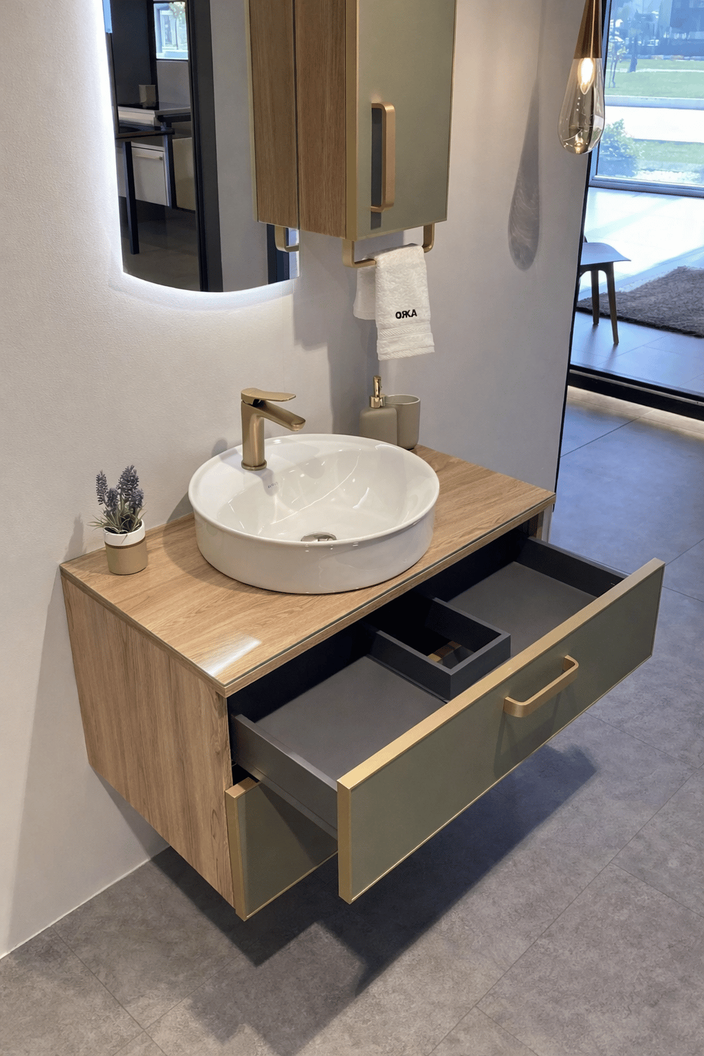 Orka Salerno 76 cm Legnano-Sardunya Banyo Dolabı Alt Modül ve Lavabo Krom/Altın Kulp, 5004239ORKA5004239Lavabo Dolabı