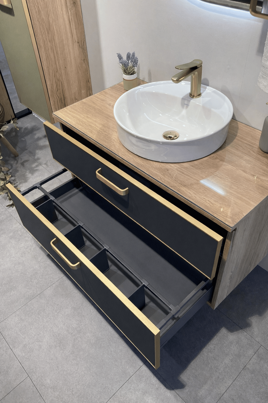 Orka Salerno 96 cm Legnano-Mat Antrasit Banyo Dolabı Alt Modül ve Lavabo,Krom/Altın Kulp, 5004711ORKA5004711Lavabo Dolabı