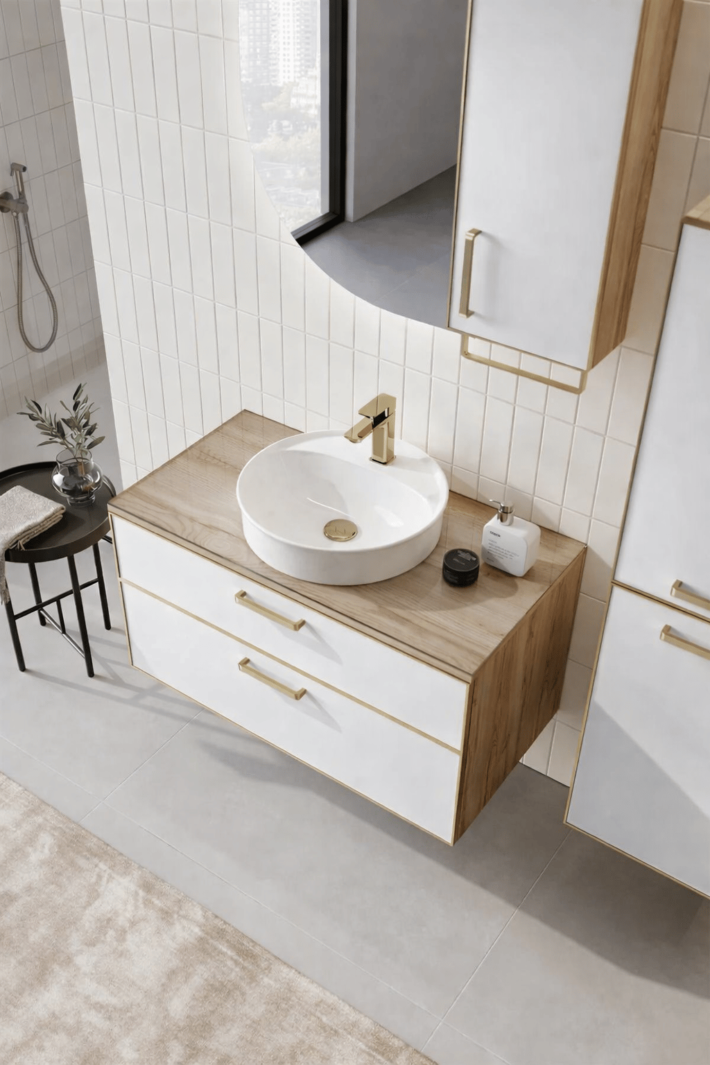 Orka Salerno 96 cm Legnano-Mat Beyaz Banyo Dolabı Alt Modül ve Lavabo,Krom/Altın Kulp, 5004687ORKA5004687Lavabo Dolabı