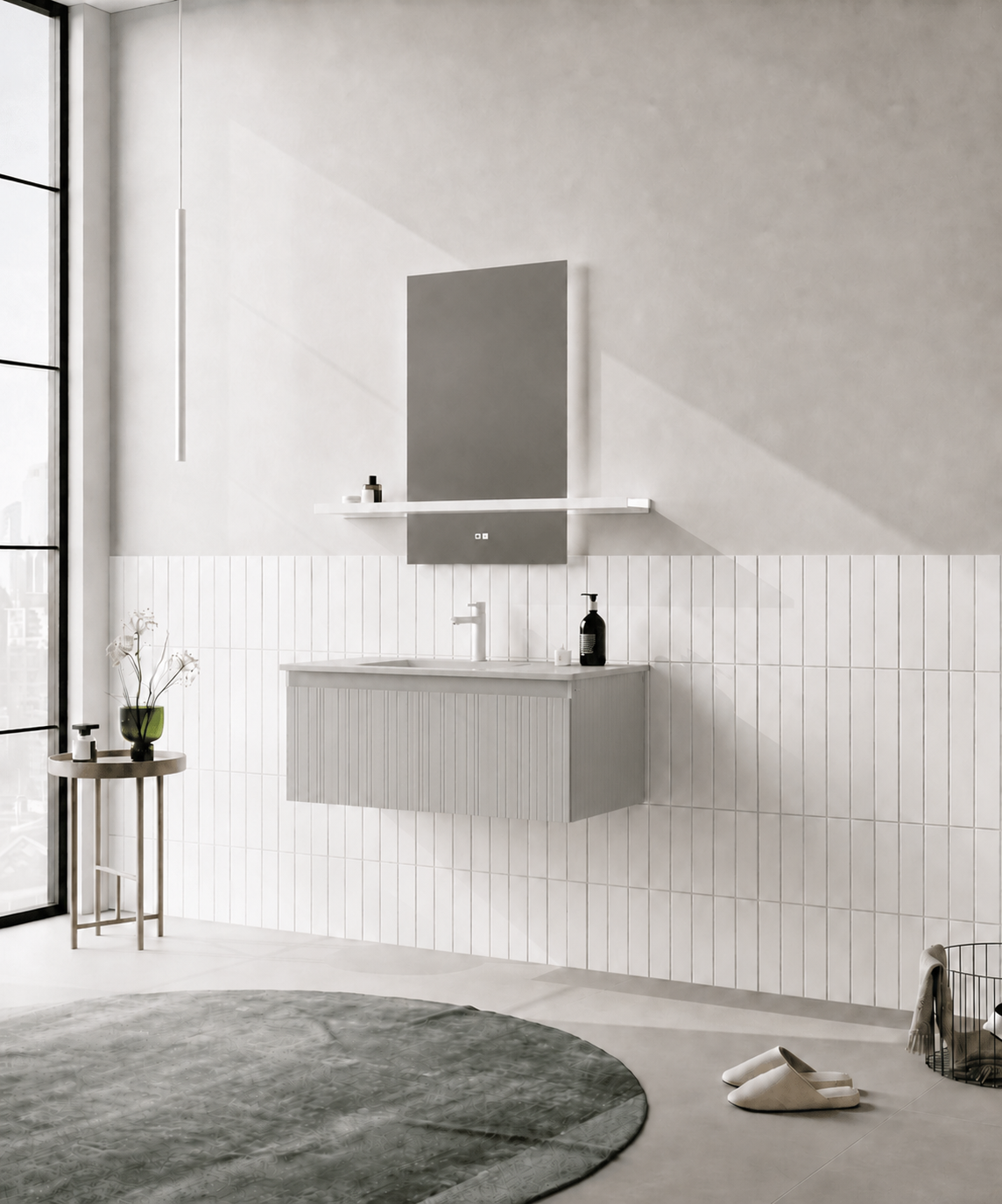 Orka Salina Banyo Dolabı Takımı, 100 cm, Mat Kaşmir Lake (Ledli Ayna), 5007417ORKA5007417Banyo Dolabı Takımı