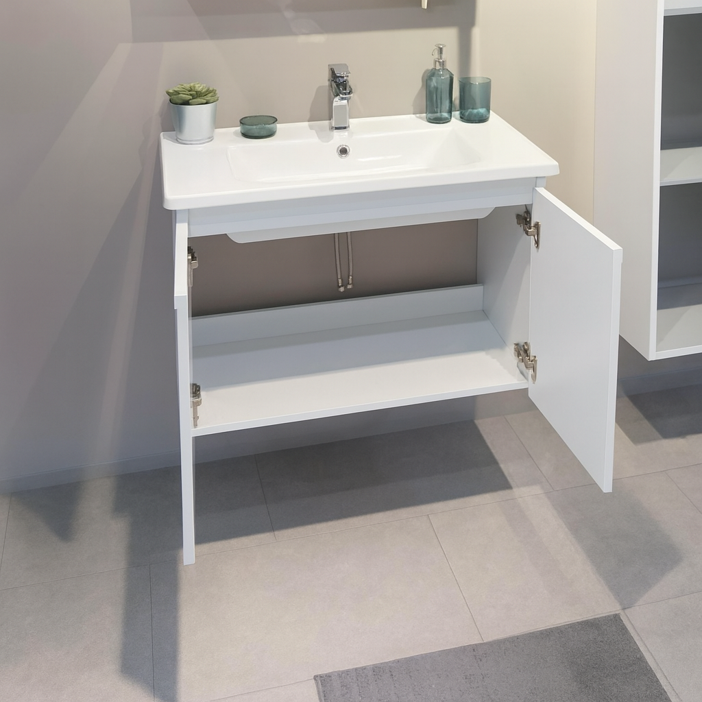 Orka Terme 80 cm Parlak Beyaz Banyo Dolabı Alt Modül ve LavaboORKA5001820Lavabo Dolabı